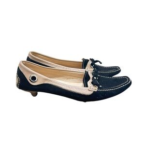Stockton made in Italy premium suede black & Cream Flats Moccasin Stitching 6.5